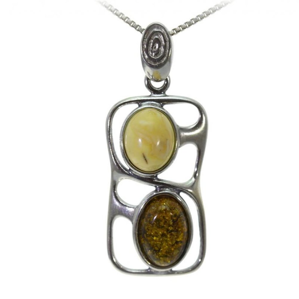 Silver pendant with two Baltic ambers
